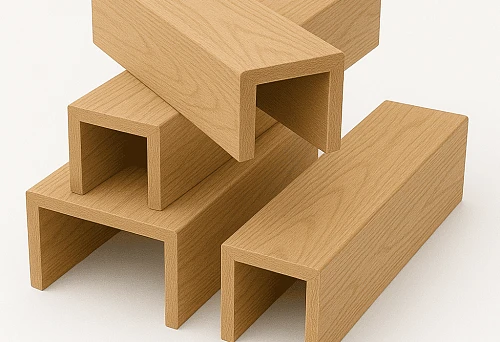 Set of decorative wooden beams in U-shape, stacked