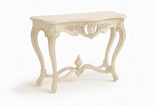 Luxurious carved wooden baseboards in classic style, light color, curved legs, original decoration