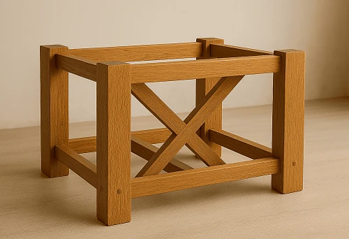 Rectangular Loft-Style Wooden Base with Cross-Bracing Construction