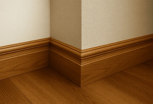 Wooden base painted to match floor color according to RAL catalog