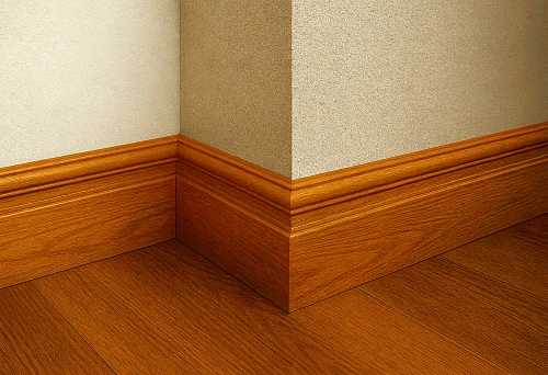 Solid wood baseboard of a warm shade in an interior