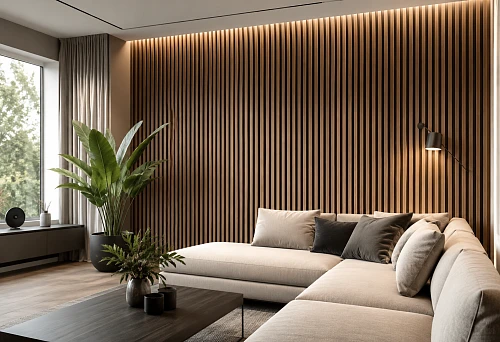 Slat wall panels for interior decoration in a modern interior