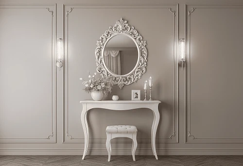 Classic Furniture with Oval Mirror and Elegant Vanity in Interior Design
