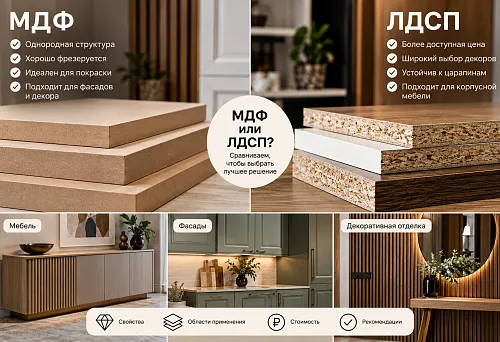 Comparison of MDF and laminated chipboard for furniture production and decorative finishing