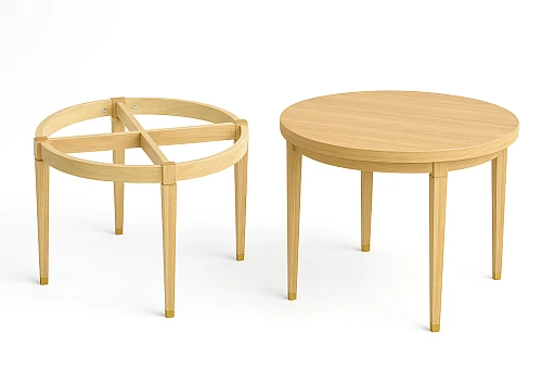 Round Wooden Table Frame Made of Light Solid Wood with Cross Supports and Four Straight Legs