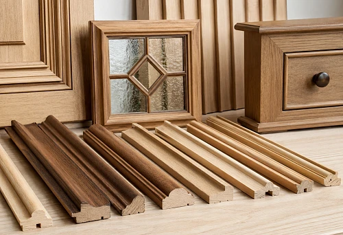 Wooden layout for glass facades, walls and furniture