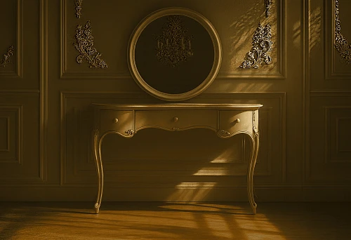 Classic Italian Console with Round Mirror in an Exquisite Interior