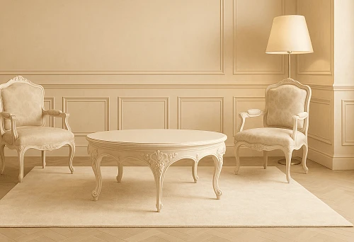 Classic Italian coffee table and chairs in an elegant living room