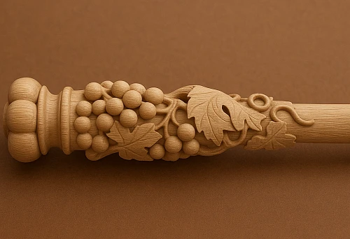 Carved baluster from beech with grapevine and leaves