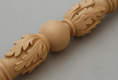 Carved oak baluster with expressive plant ornament and central sphere