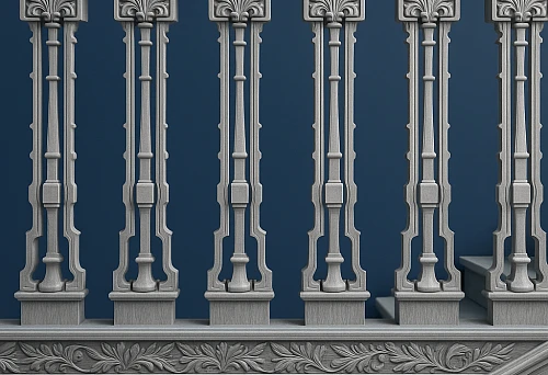 Classic carved balusters and handrails in a unified style on the staircase