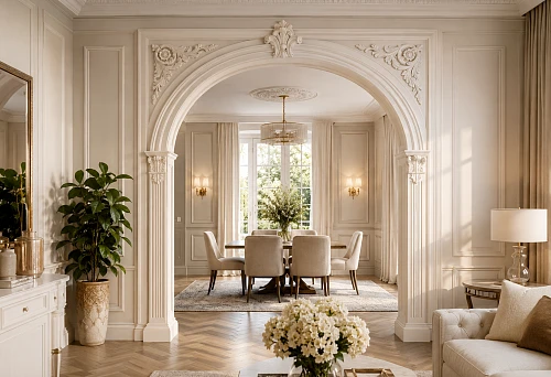 Stucco molding for arches from polyurethane STAVROS in the design of an arched opening