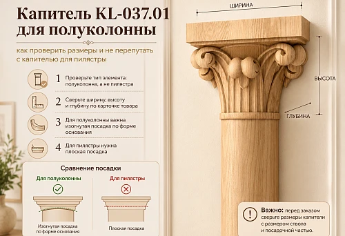 Wooden capital KL-037.01, selected by size and shape for a decorative half-column