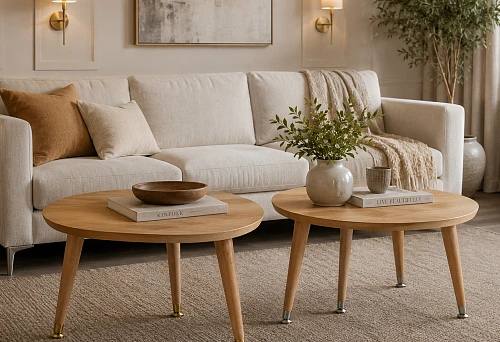 Turned wooden leg MN-145.1 for a coffee table with brass hardware