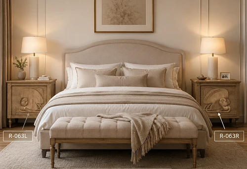 Wooden rosettes R-063L and R-063R on two mirrored bedside tables