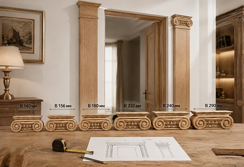 Wooden capital KL-006 for a door portal &mdash; choice of size B 140, 156, 180, 210, 240 or 290 mm