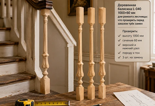 Wooden baluster L-040 1000&times;60 mm for staircase repair &mdash; checking before ordering three replacements