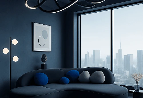 Modern Room with Modular Sofa and Unique Lighting