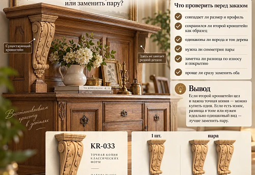 Sideboard with a preserved wooden bracket and an empty space for a second carved piece