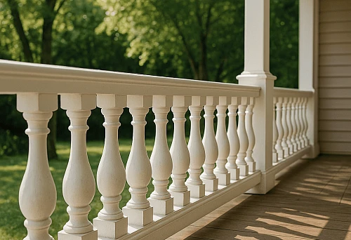 Balusters in Crimea &mdash; light wooden balusters on the veranda of a house, architectural poetry of the peninsula in the design of railings