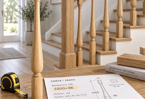Wooden baluster L-120 1000&times;86&times;58&times;70 mm next to the estimate, which specifies the size 1000&times;86 mm