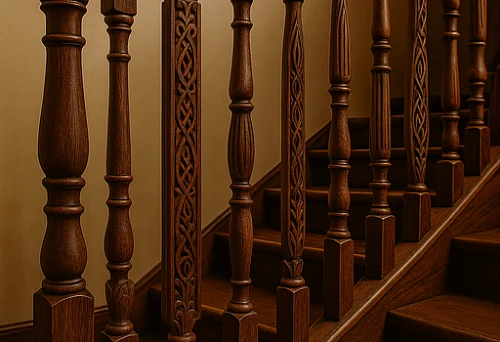 Carved wooden balusters in classic style