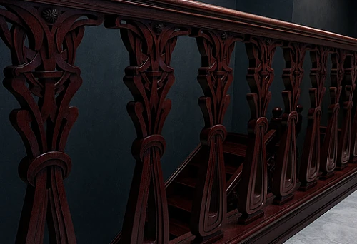 Elegant carved flat balusters with floor mounting