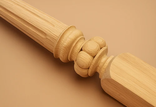 Precision-cut wooden baluster with a 40x40 mm section against a warm tone