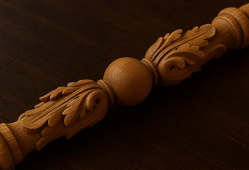 Carved baluster with leaf ornament for staircase, top view