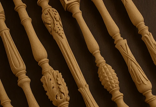 Variety of wooden balusters ready for self-installation