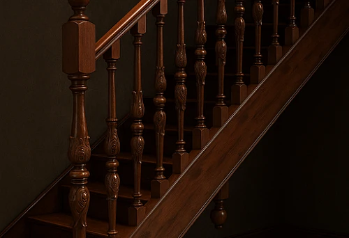 Balusters Firmly Attached to Wooden Staircase Steps