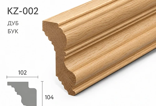 Wooden cornices KZ-002 and KZ-001 with the same dimensions of 104&times;102 mm and different profiles