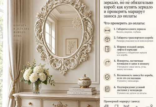 Estelle 008-001 mirror in a carved wooden frame before bringing it into the apartment