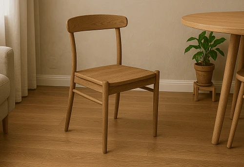 Modern wooden chair in light tone, harmoniously blending with the kitchen interior