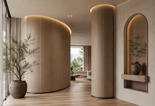 Flexible wall panels for a curved wall in the interior