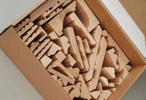 Furniture moodboard: set of wooden elements for creating a stylish interior.