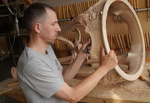 Artistic Carving on a Wooden Coffee Table