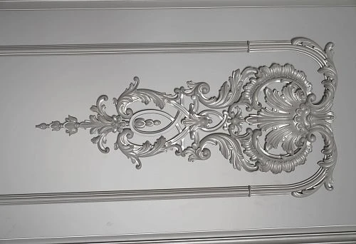 Silver-colored polyurethane facade molding with classic ornament
