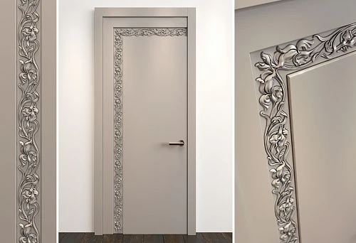 Solid pine door with vertical carving in Art Nouveau style