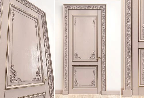Interior door made of solid wood with exquisite carving and decorative elements