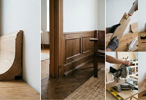 Wooden shoe baseboard: profile against the wall with a smooth radius and floor fit