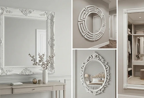 Framing a mirror with polyurethane stucco: square white frame with ornament in the interior