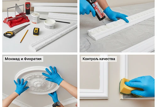 Polyurethane molding installation process: tools, adhesive application, decorative element installation, and final quality control