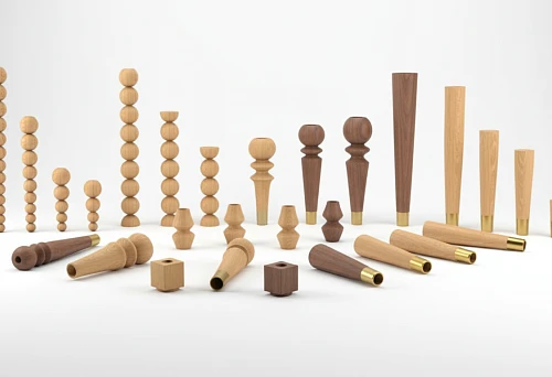 Wooden furniture legs in various shapes and heights