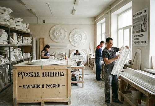 Production of Russian stucco: craftsmen handcraft decorative elements
