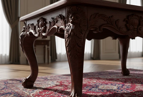 Carved Wooden Table Legs with Ornament in a Classic Interior