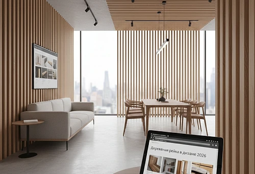2026 Interior Using Wooden Slats on Walls and Ceiling