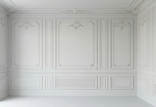 Wall molding on the wall: symmetrical layout of frames from moldings, central panel and side panels, option for painting