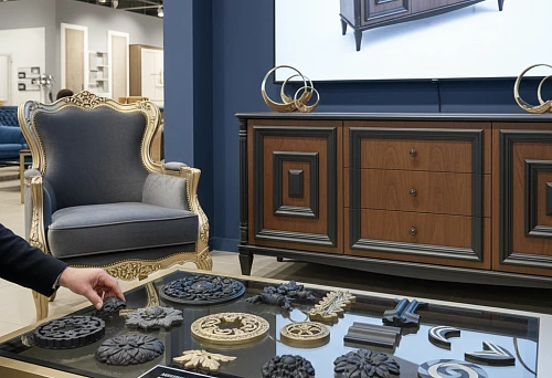 samples of polyurethane decorative overlays on a glass display case