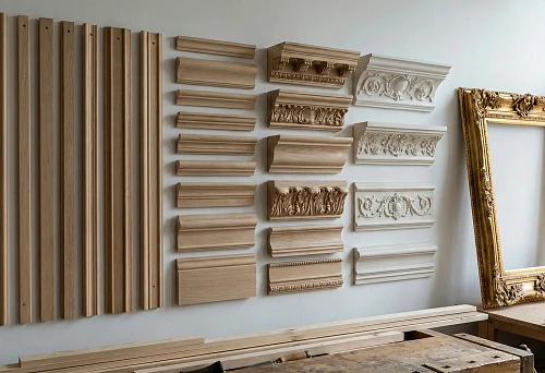 Decorative planks and molding on the wall &mdash; assortment for interior finishing